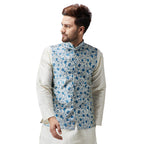 SOJANYA (Since 1958, Mens Silk Blend Blue Printed ONLY Nehru Jacket, Size: M(SJR-Nehrujacket-Print-502-38)