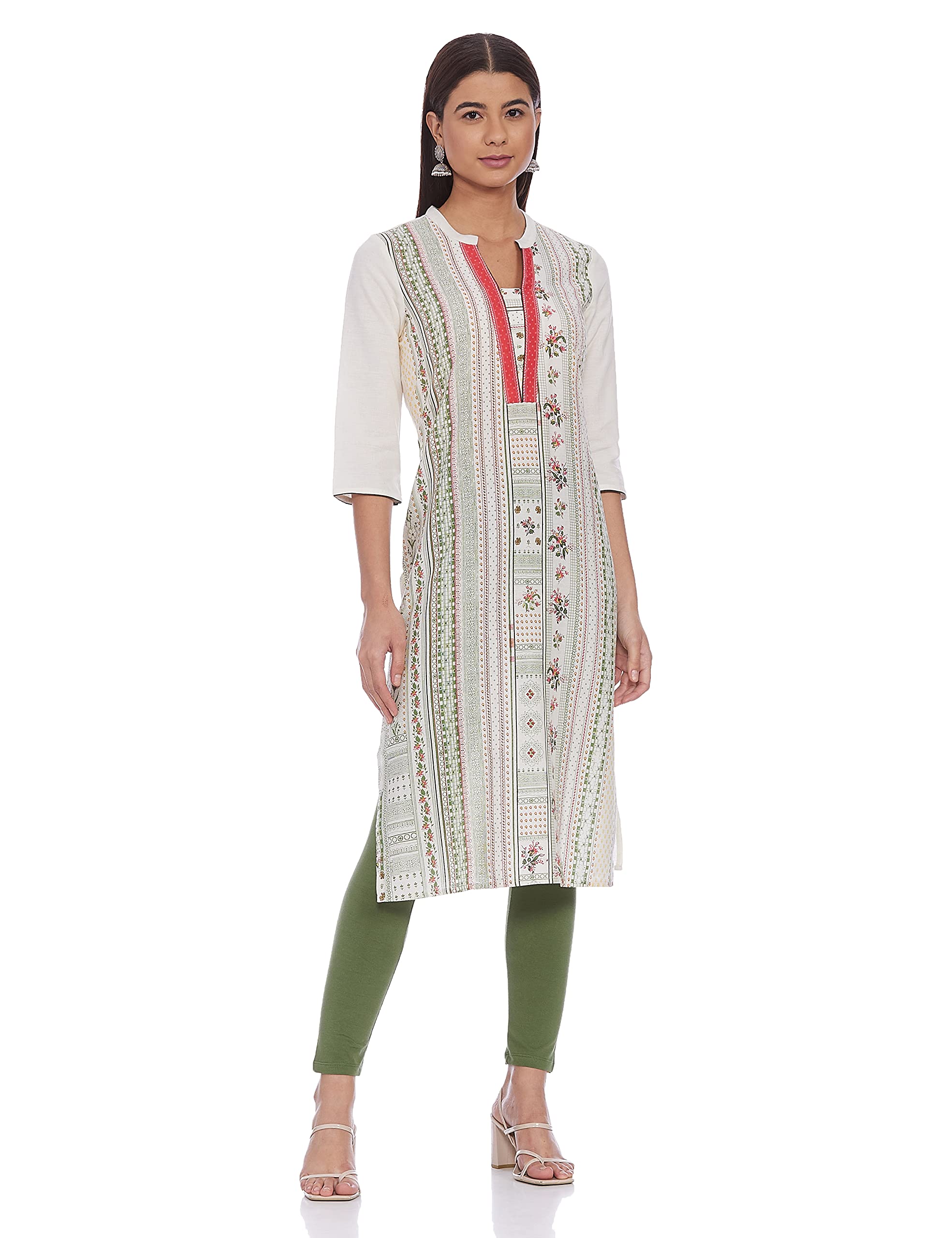 Aurelia Womens Cotton Blend Kurta & Tight (21Auas12999-505099-Off White-S)