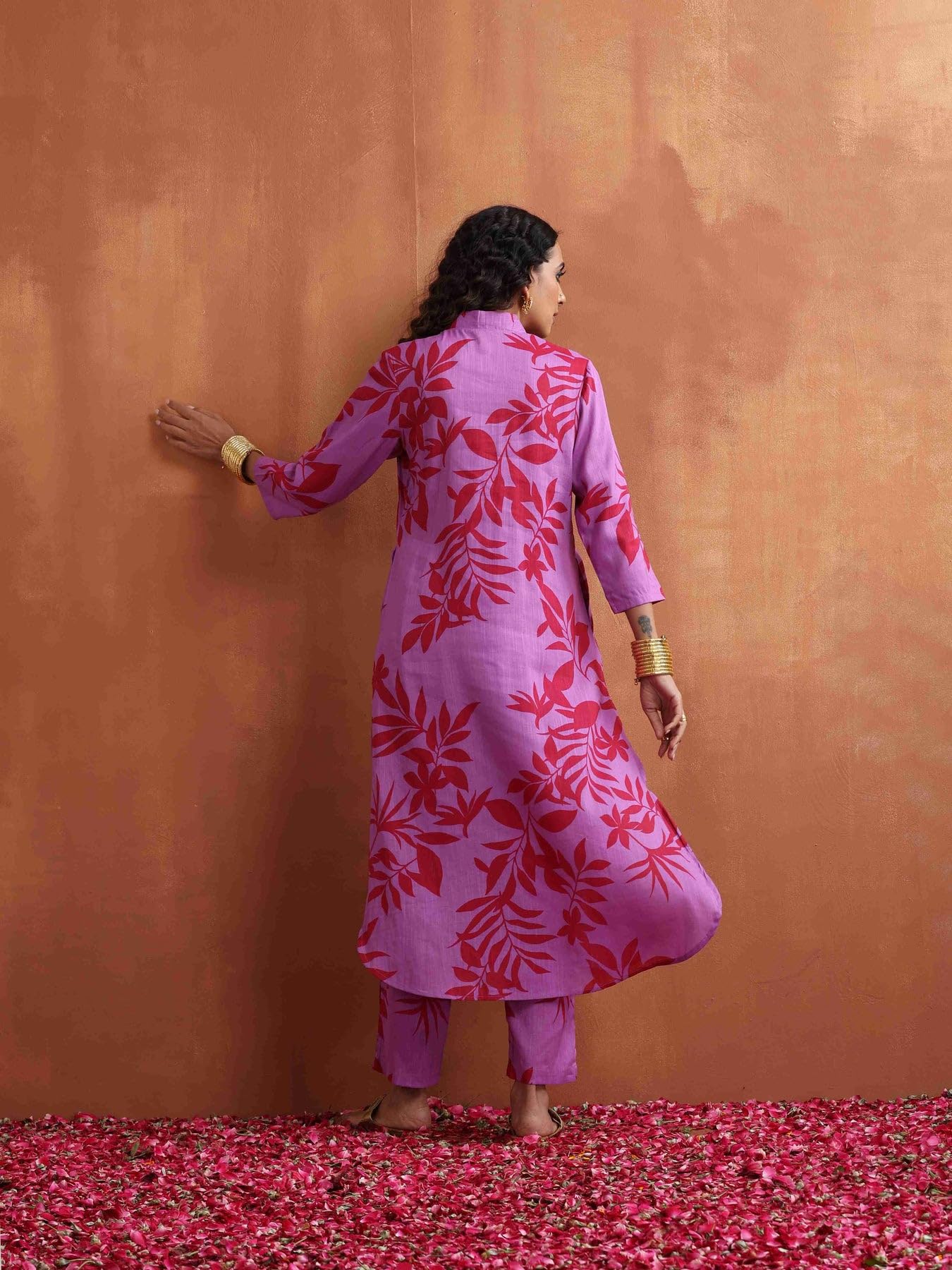 ANNI DESIGNER Womens Rayon Blend Straight Printed Kurta with Pant (Kundan Pink_L_Green_Large)