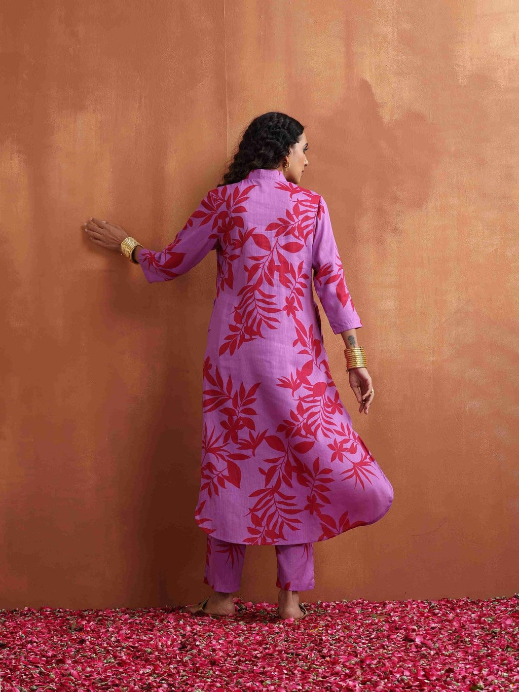 ANNI DESIGNER Womens Rayon Blend Straight Printed Kurta with Pant (Kundan Pink_XXL_Green_XX-Large)
