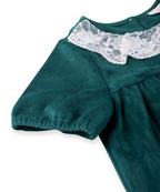 Beebay Kids Girls Lace Detailed Velvet A-Line Drrss Green