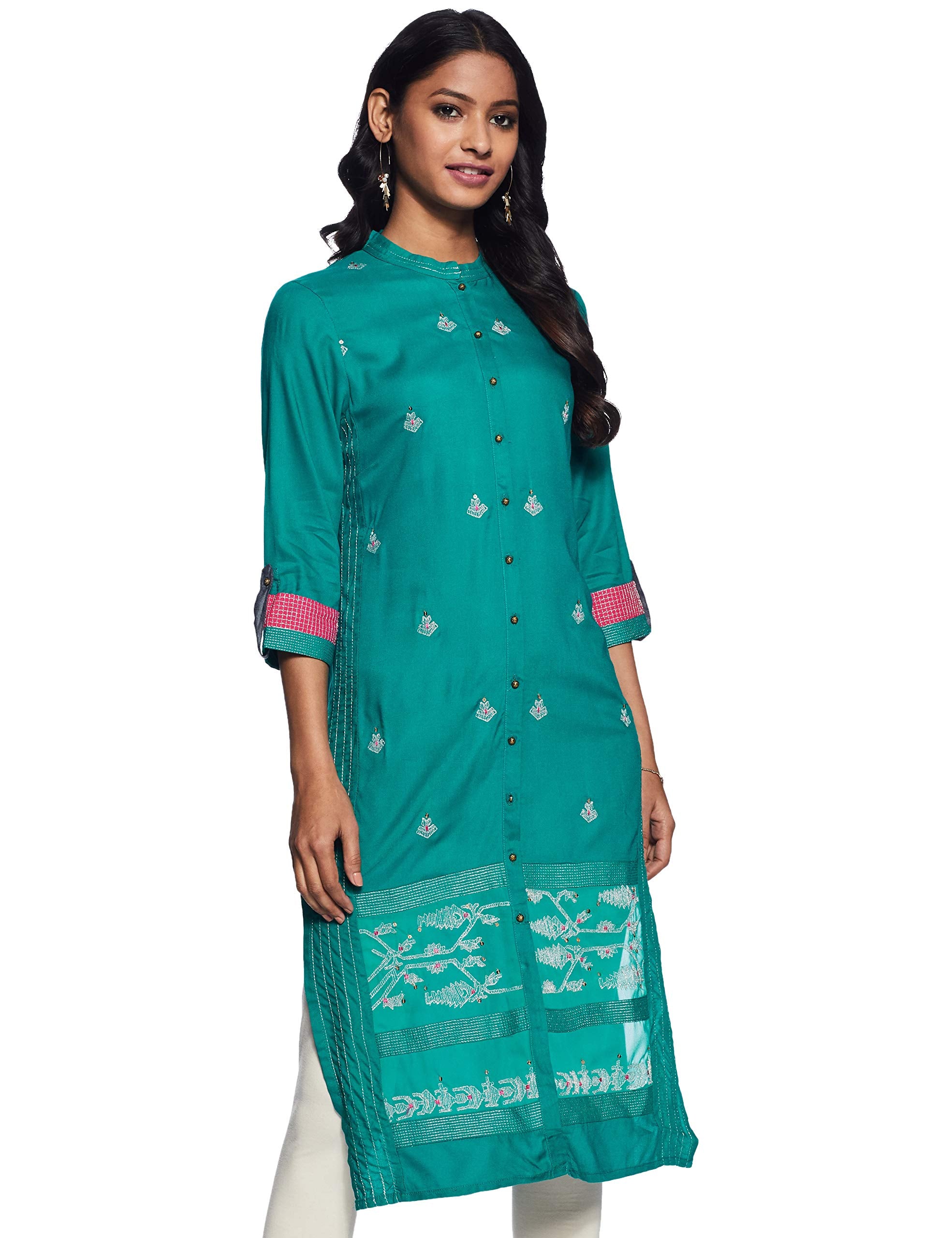 W For Woman Women'S Rayon Solid Straight Kurta (19Auw13037-213010_Teal_2Xl (16))