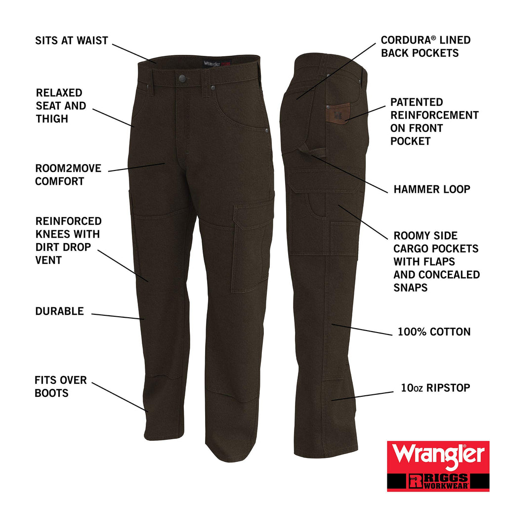 Wrangler Riggs Workwear mens Ranger work utility pants, Dark Brown, 40W x 36L US