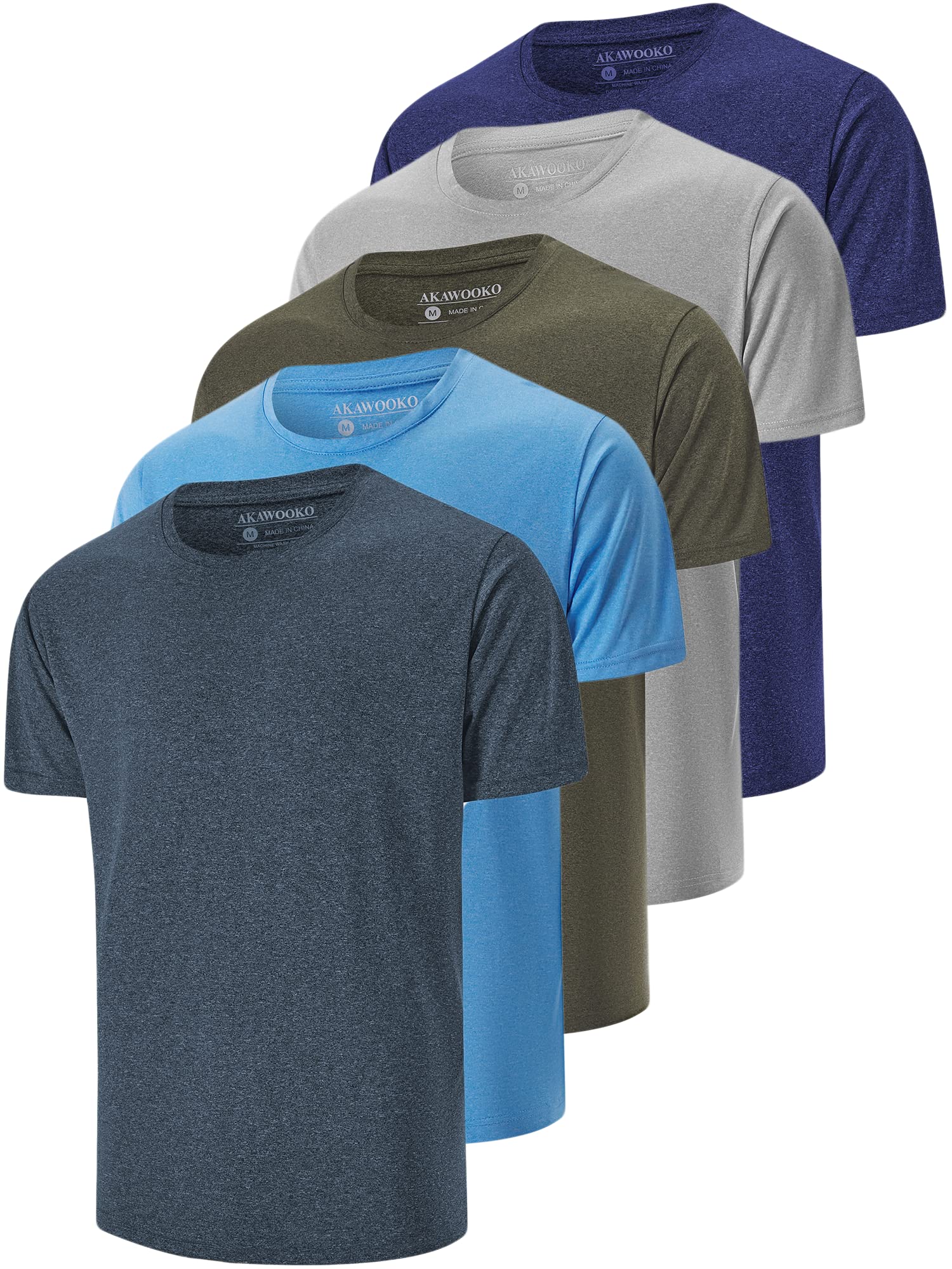 5 Pack: Mens ActiveADry-Fit T-Shirt, Athletic Running gym Workout Short Sleeve TeeAShirts for Men (Large)