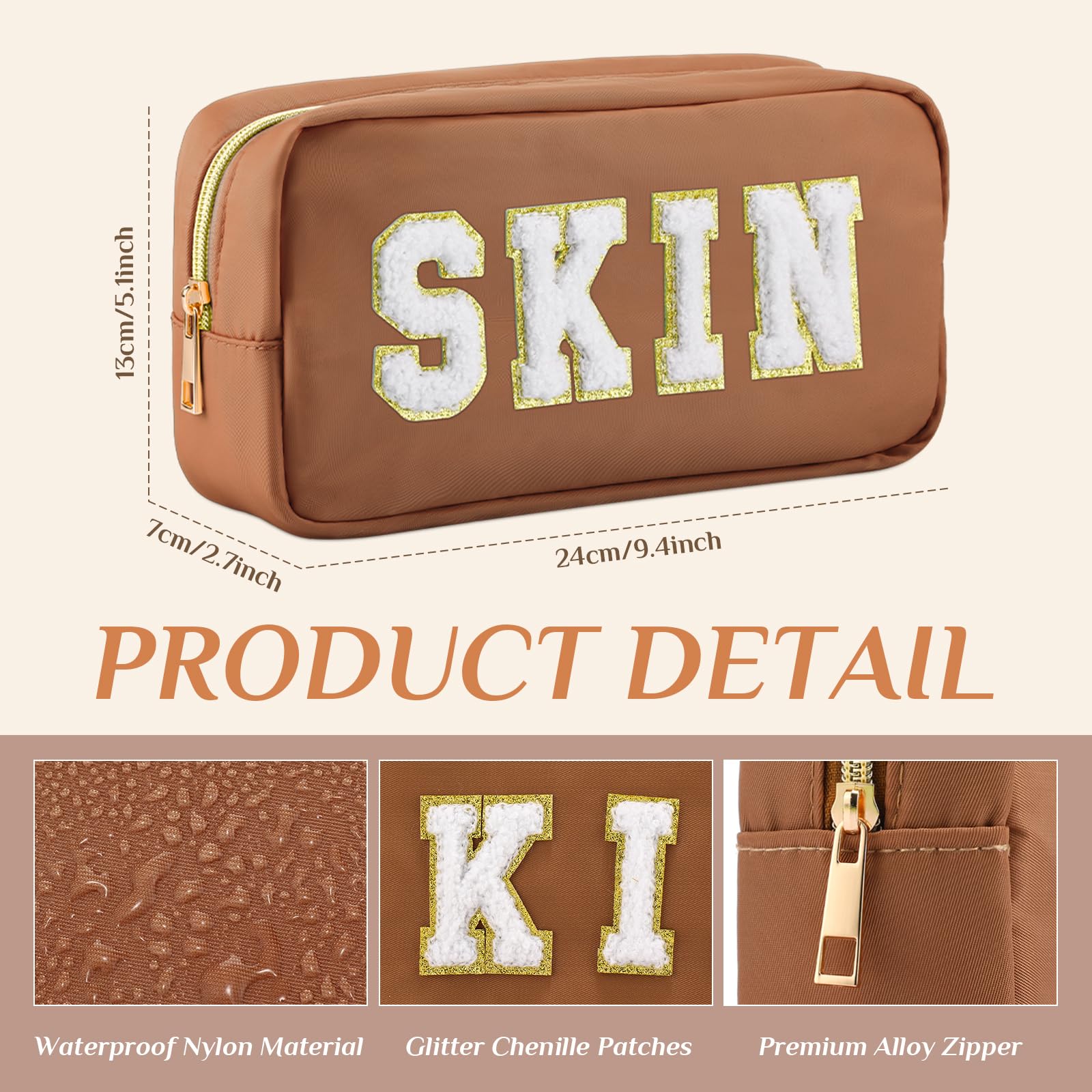 4 Pcs Preppy Makeup Bag Chenille Letter Nylon Cosmetic Bag Makeup Organizer Bag Toiletry Cosmetic Case Preppy Bag with Zipper St