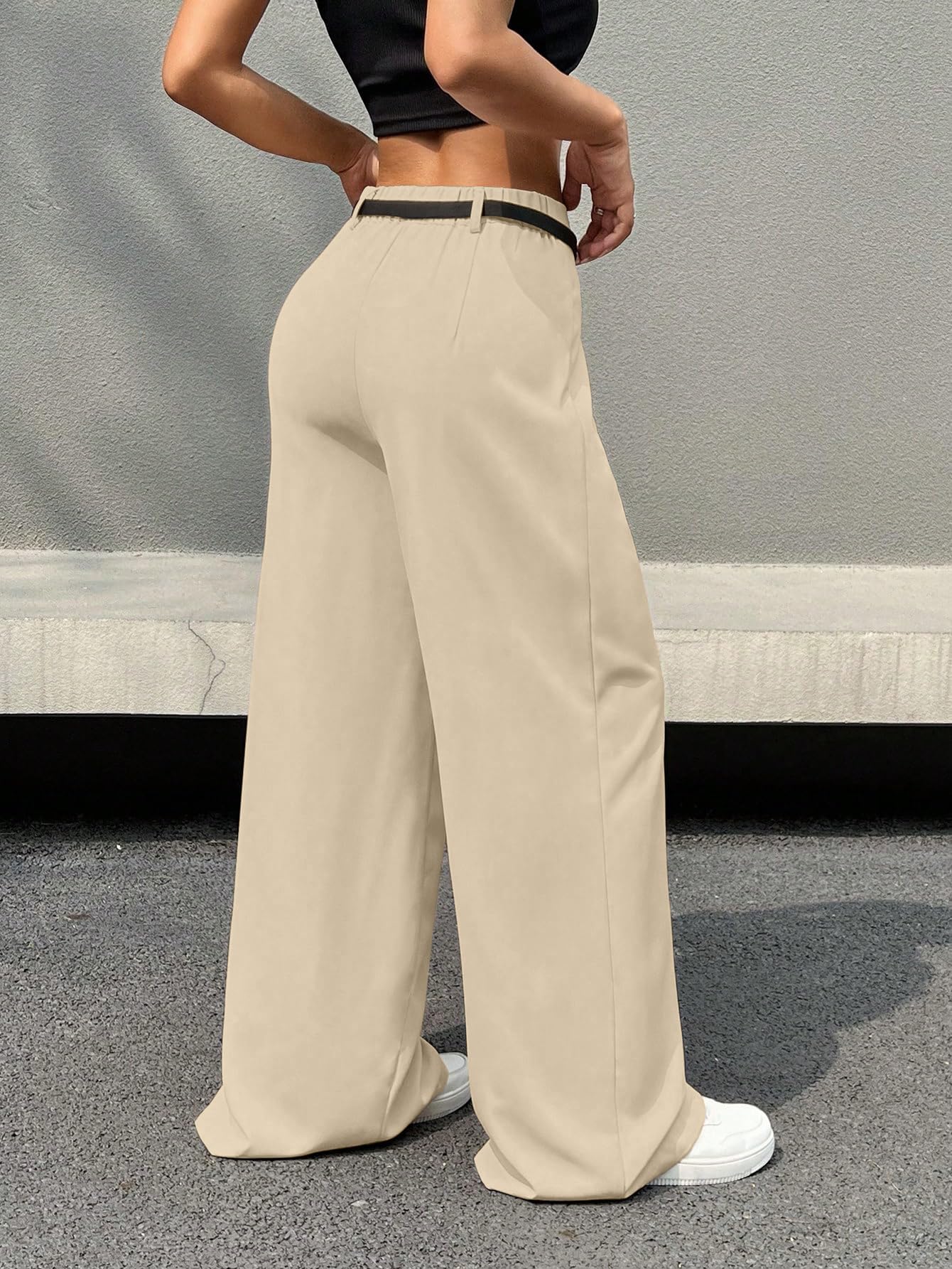Shasmi Womens Skin Pleated High Waist Wide Leg Pants  Elegant Loose Fit Black Trousers with Pockets, Casual & Office Wear Straig
