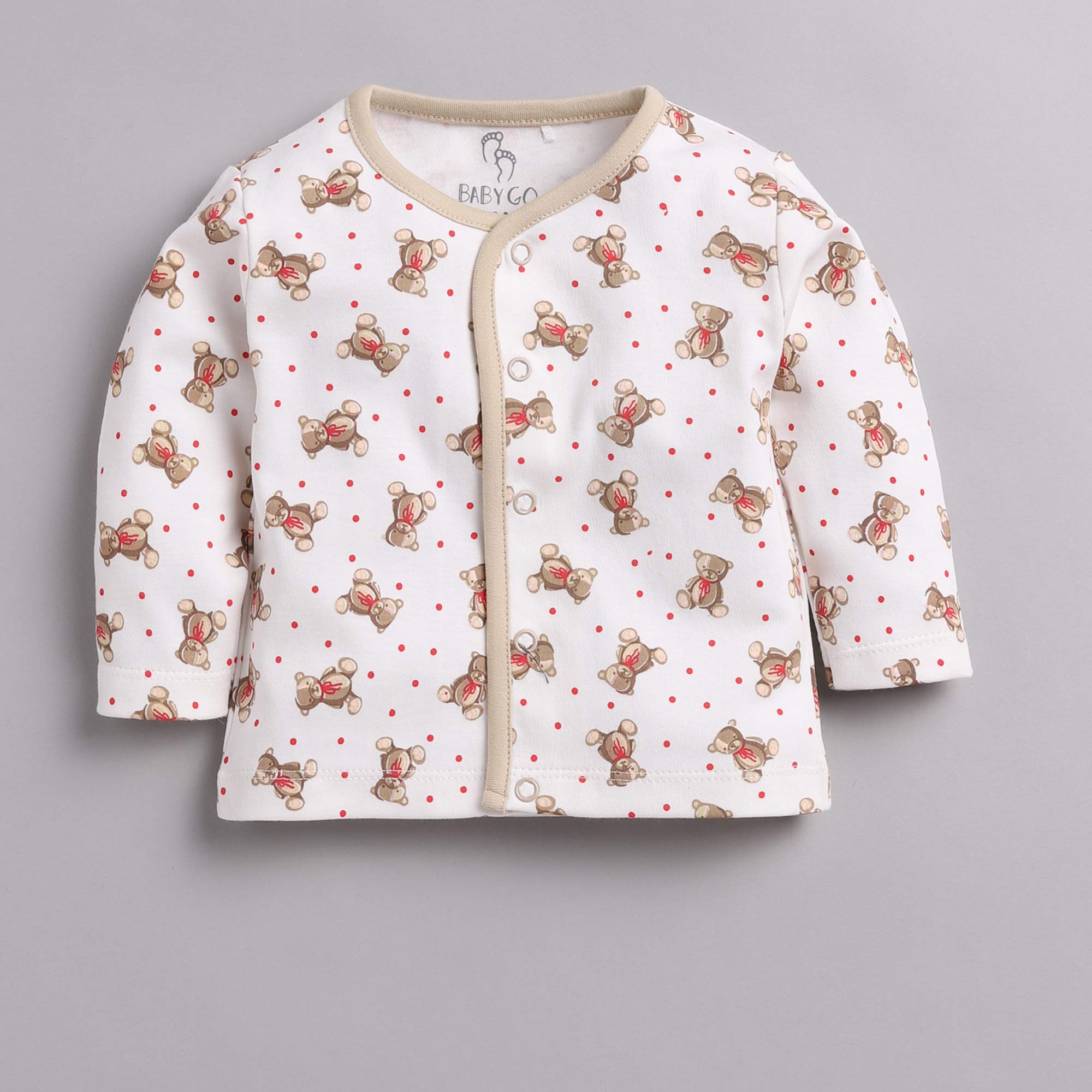 Baby Go Full Sleeve Regular Round Neck Front Open Pack Of 3 Tees For Baby Boys (9-12 Months, Beige & White)