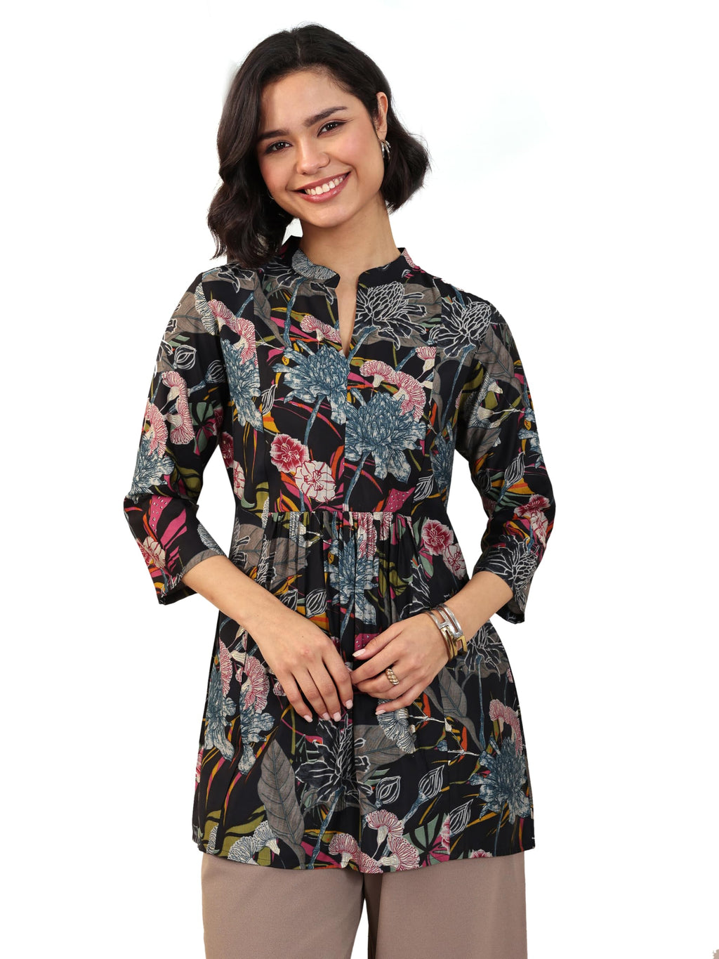 Libas WomenS Silk Blend Floral A-Line Kurtis (98162_Black_Xxl)