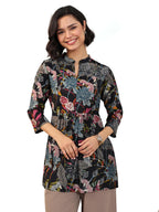 Libas WomenS Silk Blend Floral A-Line Kurtis (98162_Black_Xxl)