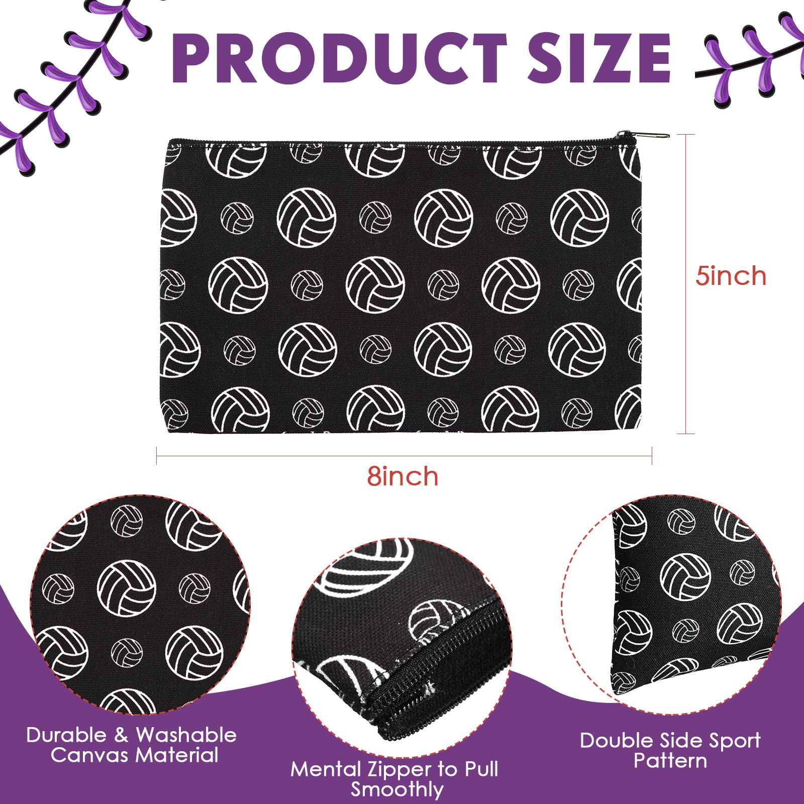 20 Pcs Sport Makeup Bag Sport Cosmetic Bag Canvas Gifts Softball Volleyball Football Baseball Tennis Accessories for Girls Toile