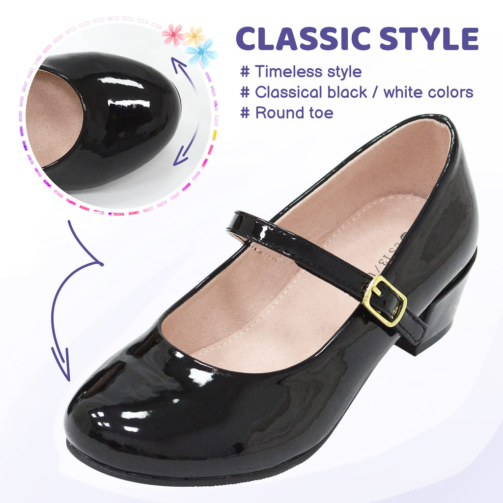 LseLom Girls Dress Shoes-Mary Jane Shoes for Girls Low Heel Princess Hook and Loop Dance Shoes Party Wedding Flats for Big Girls