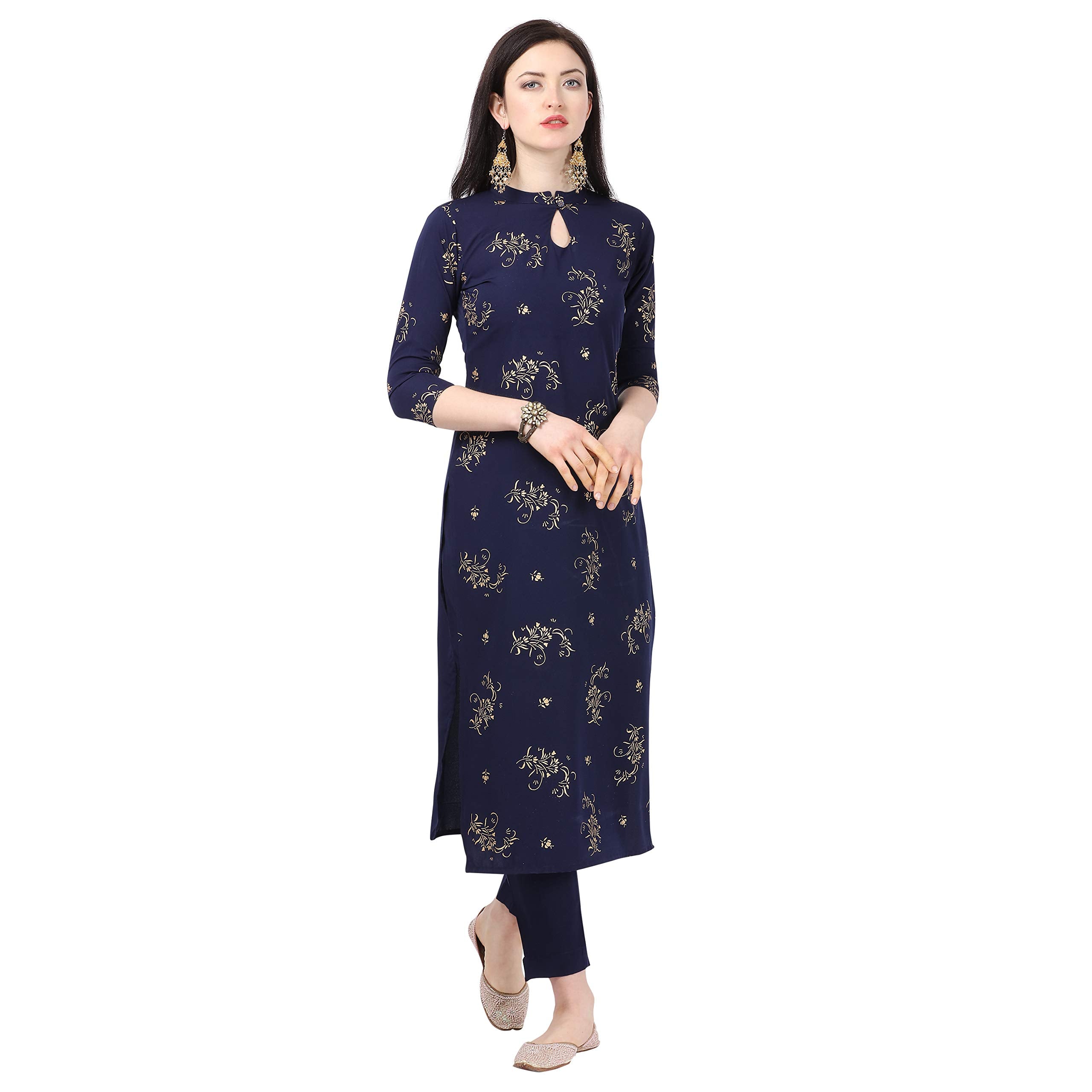Nainvish Blue Color Crepe Stitched Kurti With Pant Set For Women
