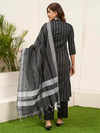 Sanisa Women'S Cotton Woven & Sequence Embroidery Work Straigth Kurta With Pant And Dupatta Set| Ethnic Set | Suit Set | Kurta Set