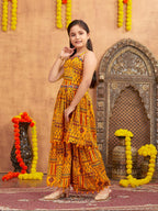 Aarika Girls Ethnic Wear Yellow Colour Printed Mirror Lace Polyester Kurti Sharara Set (4-10 Years)