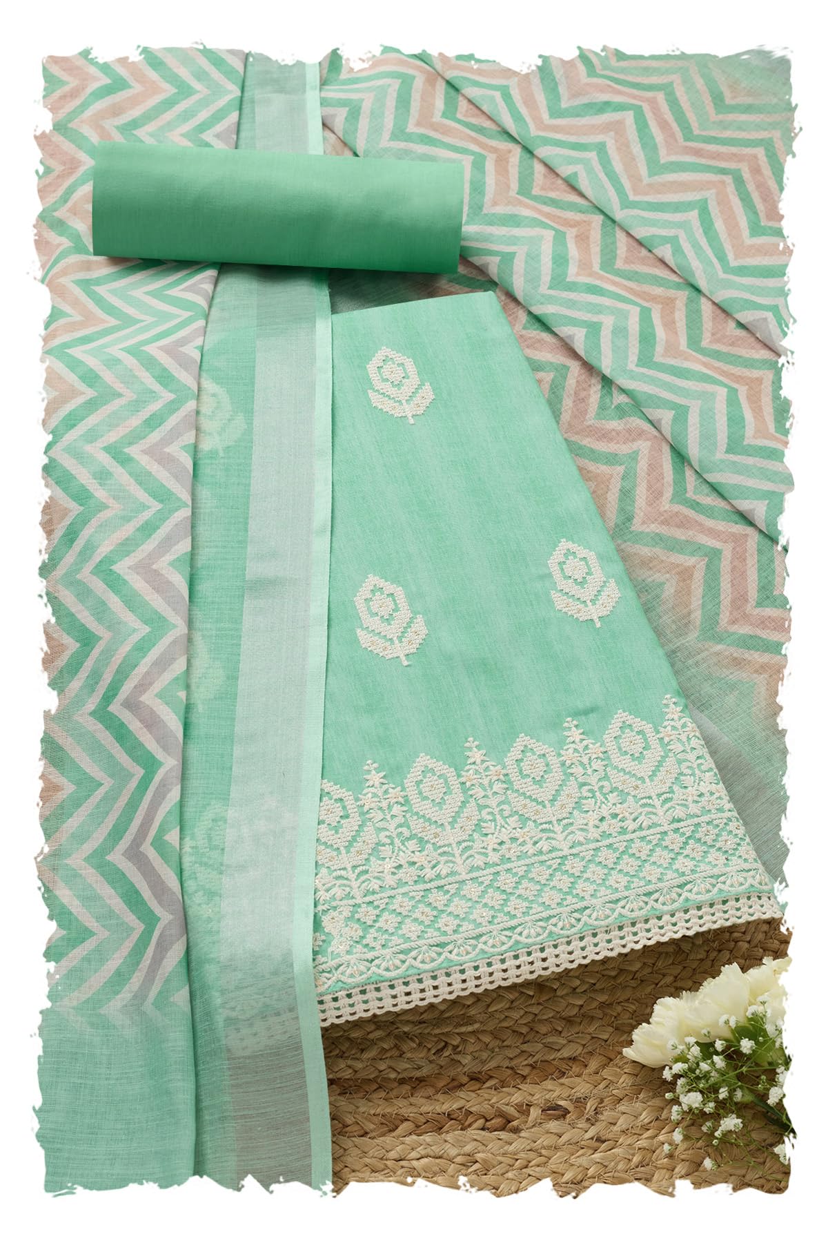 Soch Women Cotton Blend Embroidered Unstitched Dress Material with Sequins
