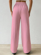 Shasmi Womens Baby Pink Loose Wide-Leg Pants with Textured Wrinkled Fabric and Drawstring Waist Long Trousers (Pant 157 Baby Pi