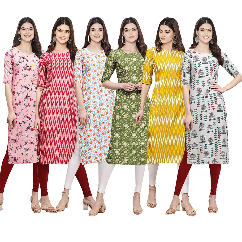 Pinkmint Womens Crepe Digital Print Straight Kurta [Pack of 6] (CKE-339-328-334-338-329-340-XL)