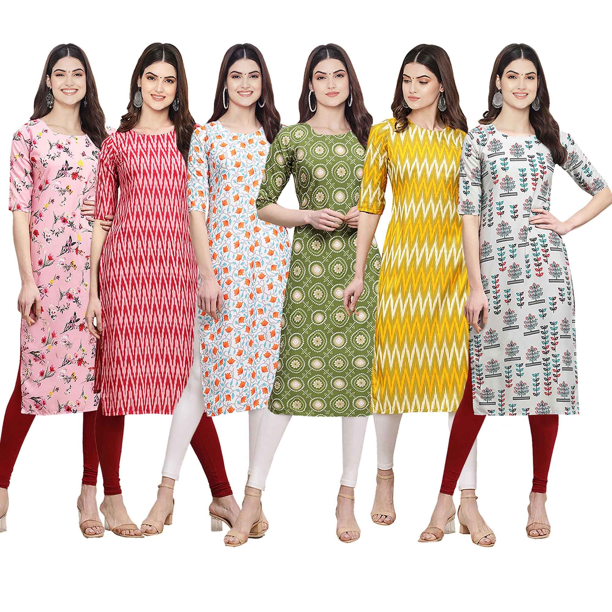 Pinkmint Womens Crepe Digital Print Straight Kurta [Pack of 6] (CKE-339-328-334-338-329-340-XL)