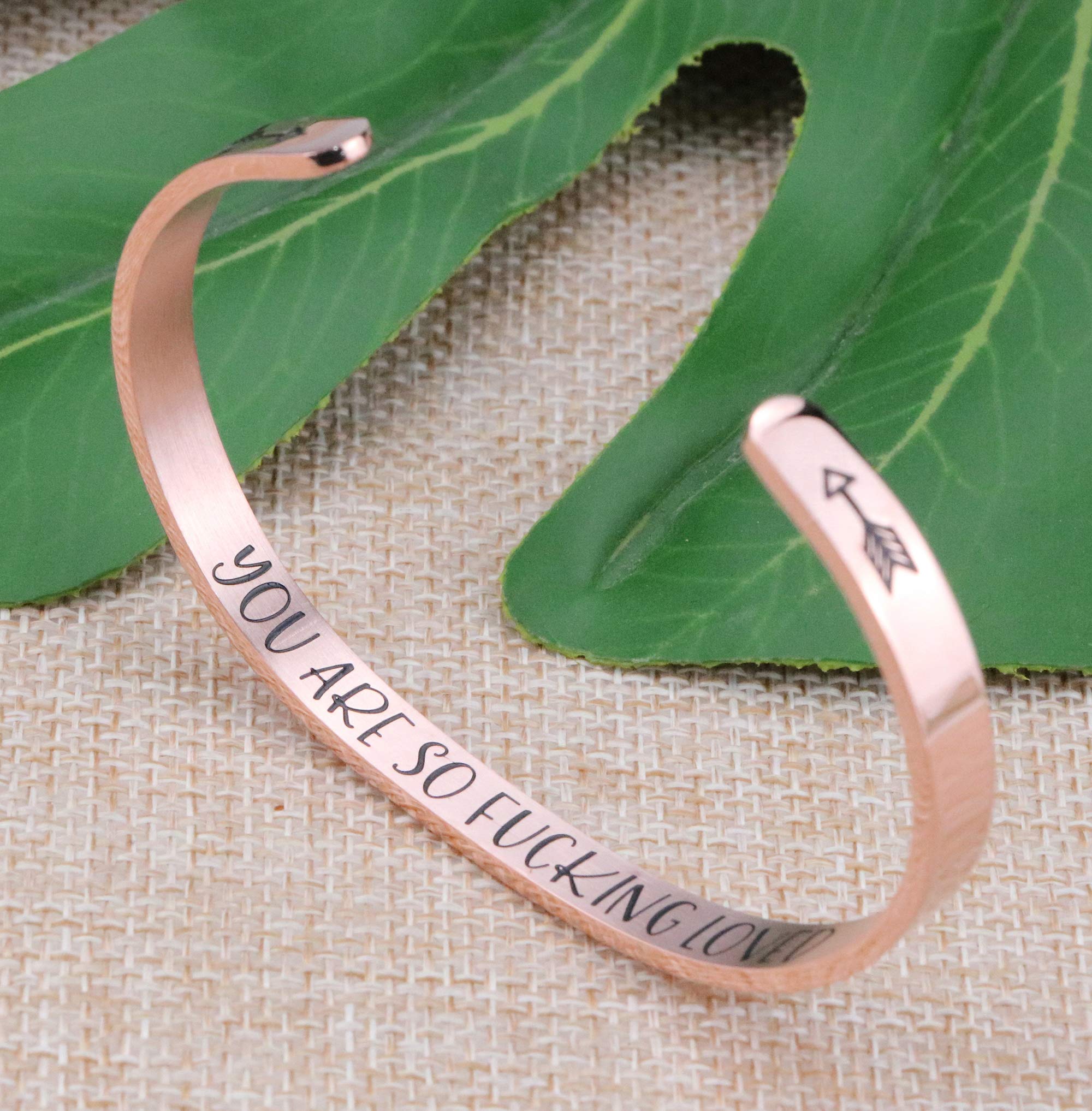 JoycuFF Inspirational Bracelets for Wife from Husband Funny Gift for Women Daughter Best Friend Friendship Mom Rose Gold Cuff Ba