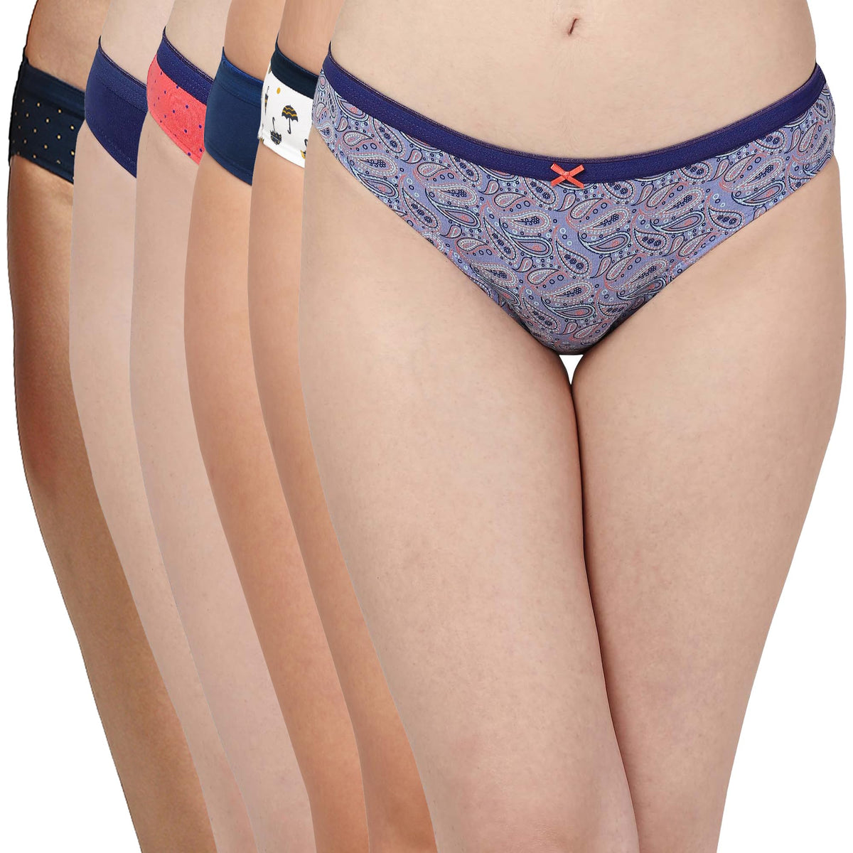 Soie Women Mid Rise Medium Coverage Solid And Printed Cotton Stretch Brief Panty Combo Pack Of 6 Multicolor (6Bf20 Pack 8 M)