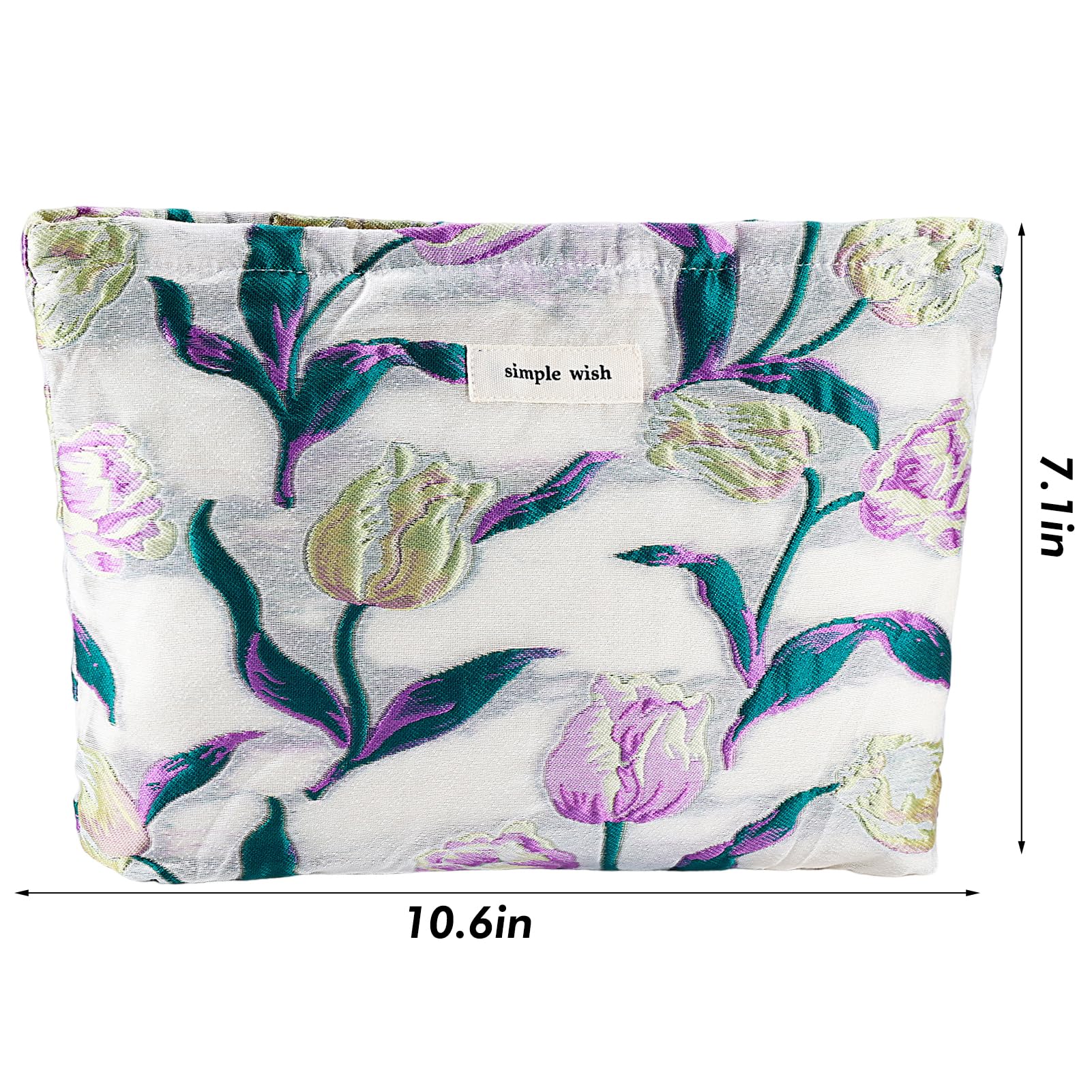 ZLFSRQ Tulip Makeup Bag Travel Cute Purple Flower Floral Cosmetic Bags for Women Large Embroidery Makeup Pouch Zipper Cosmetic P