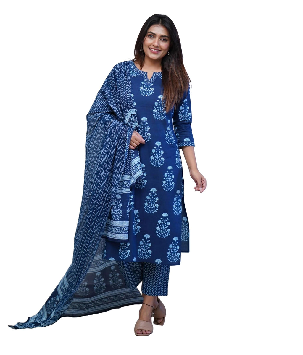 Nermosa Women Printed Kurta And Pant Set With Dupatta (X-Large)
