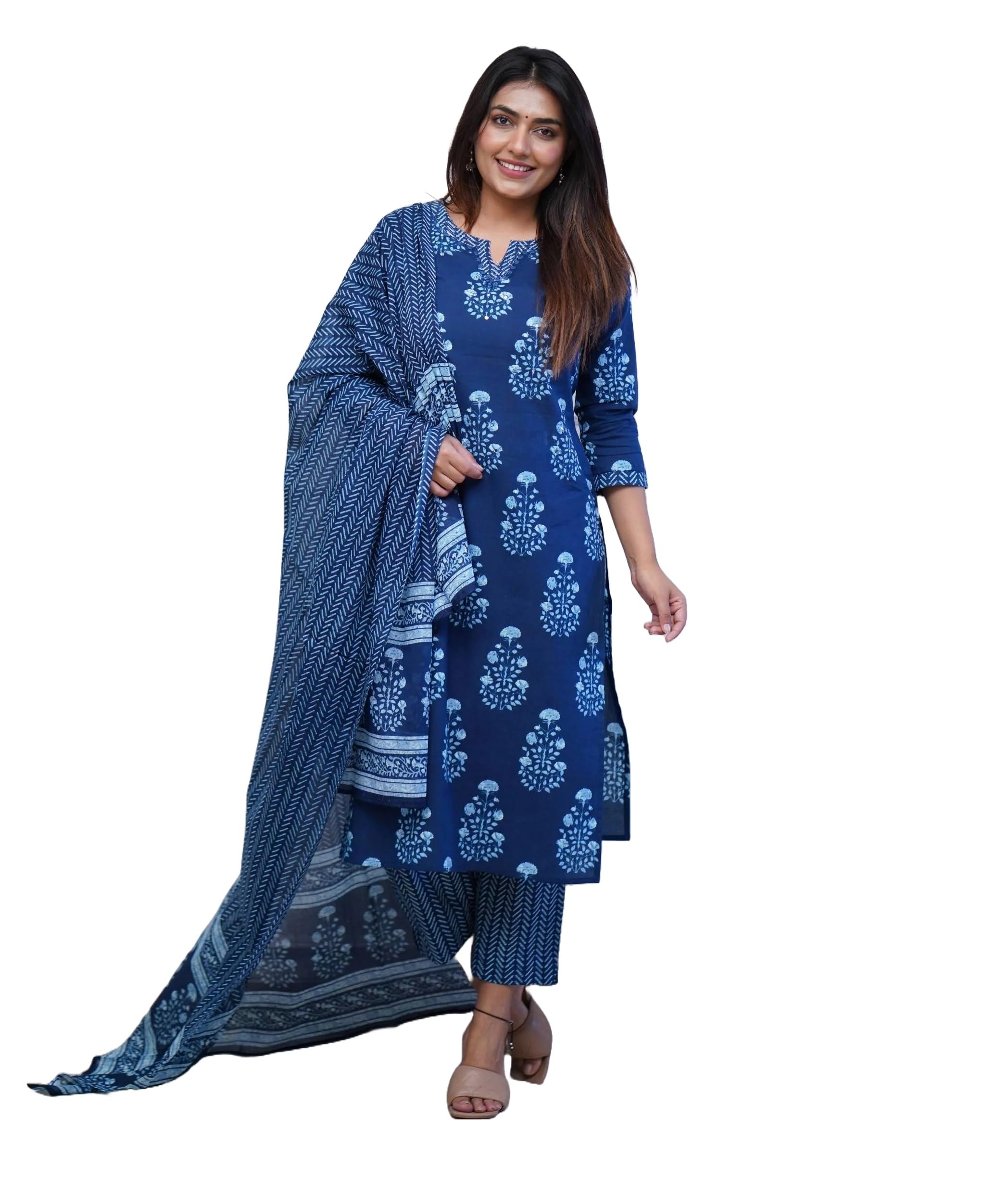 Nermosa Women Printed Kurta And Pant Set With Dupatta (X-Large)