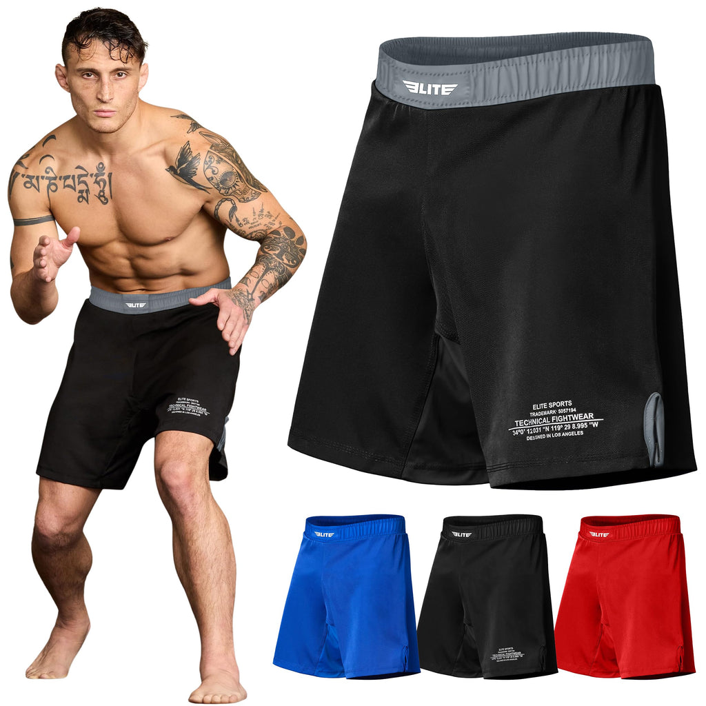 Elite Sports Men's Black Jack Series Fight Shorts, Gray, Large