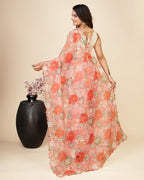 Ekasya Women Soft Organza Pink Embroidery Saree
