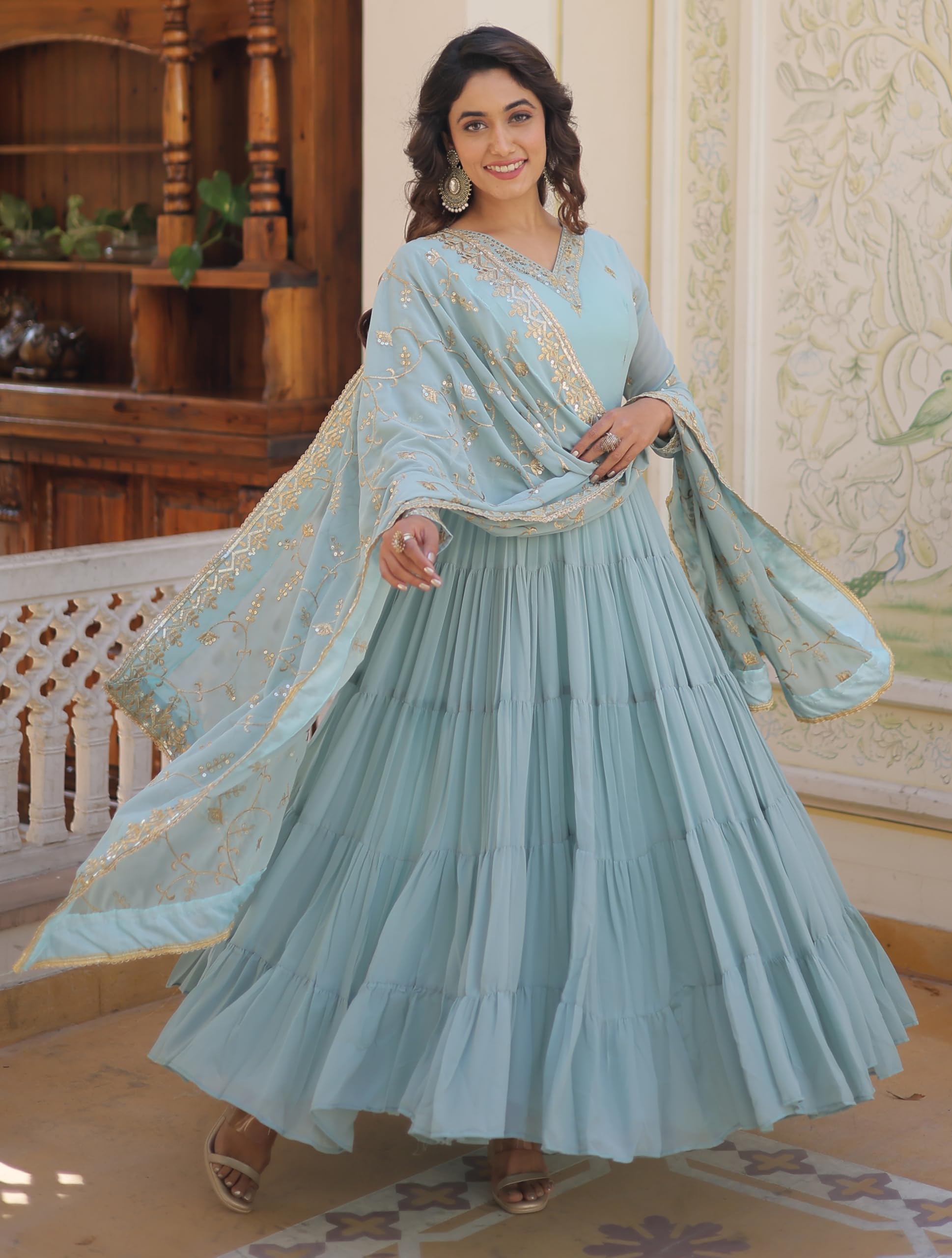 Fashion Basket Womens Georgette Anarkali kurta set & Duptta For Women