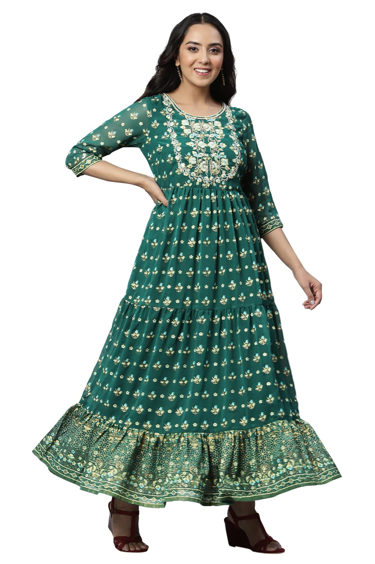 Aurelia WomenS Alpine Green Floral Printed Dress_22Aud10448-505683_Xxl