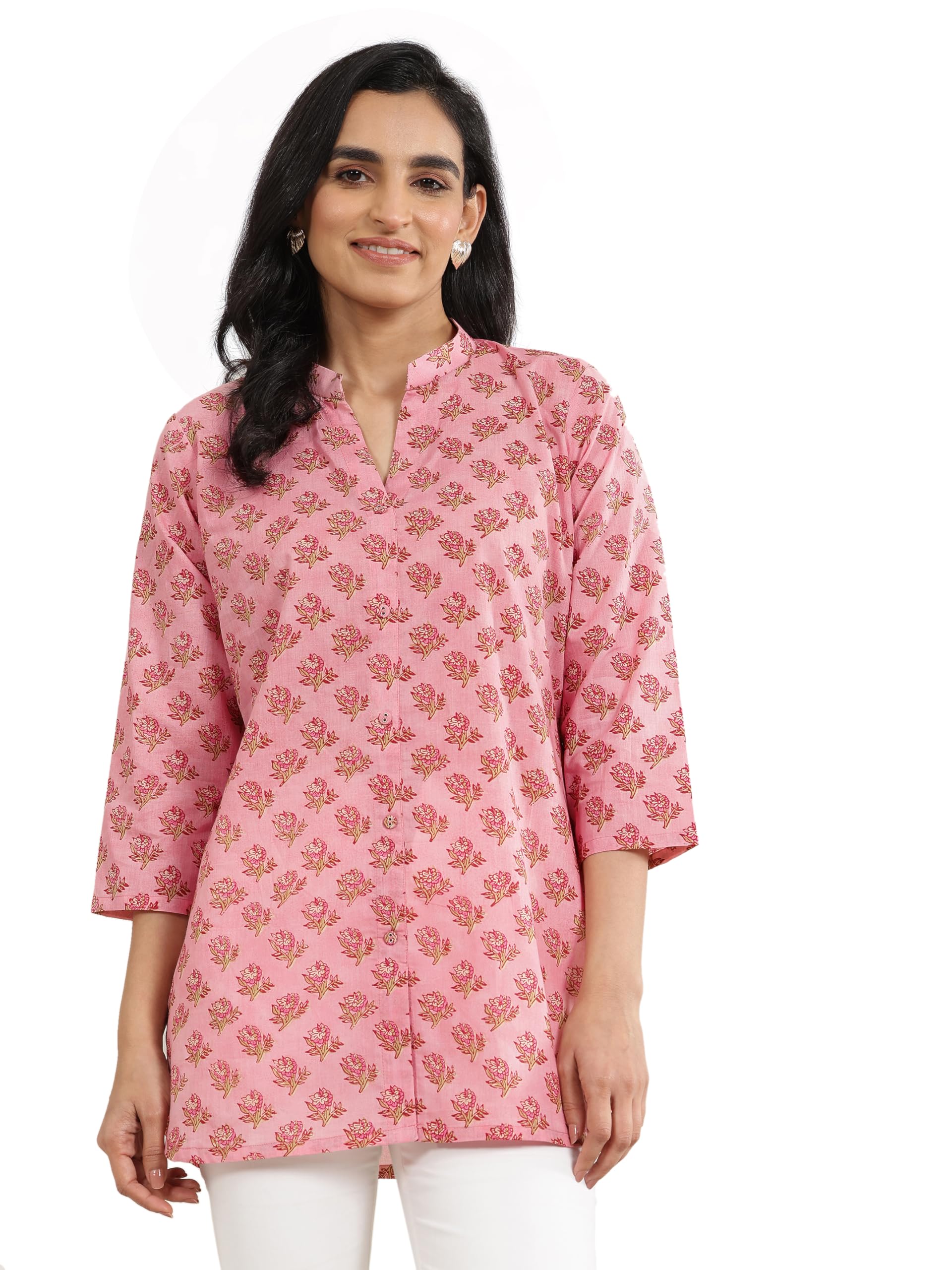 Libas Women Cotton Straight Fit Floral Printed Kurti (29660_Peach_Xl)