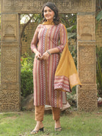 ANNI DESIGNER Ladies Rayon Blend Straight Print Kurta with Trousers and Dupatta, multi-coloured, S