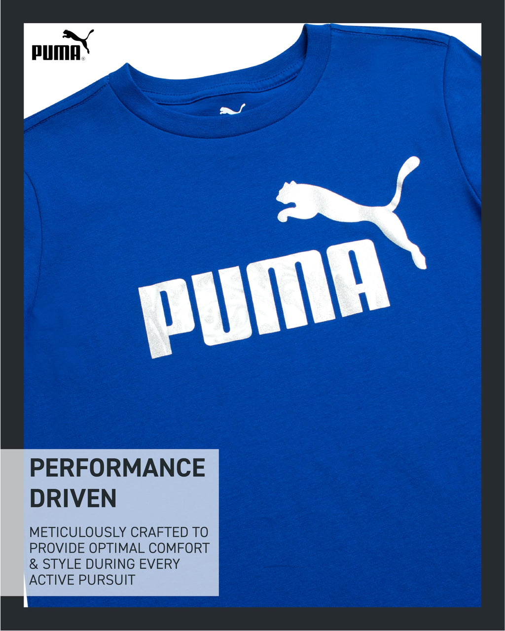 PUMA Boys' T-Shirt - Cat Logo T-Shirt for Boys - Athletic Crewneck Short Sleeve Tee (S-XL), Size Large, Vivid Blue/White