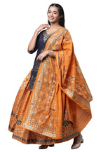 Aurelia Blue Festive Short Kurta, Orange Crinkle Skirt And Dupatta (Size: L)-24Auas14547-507310