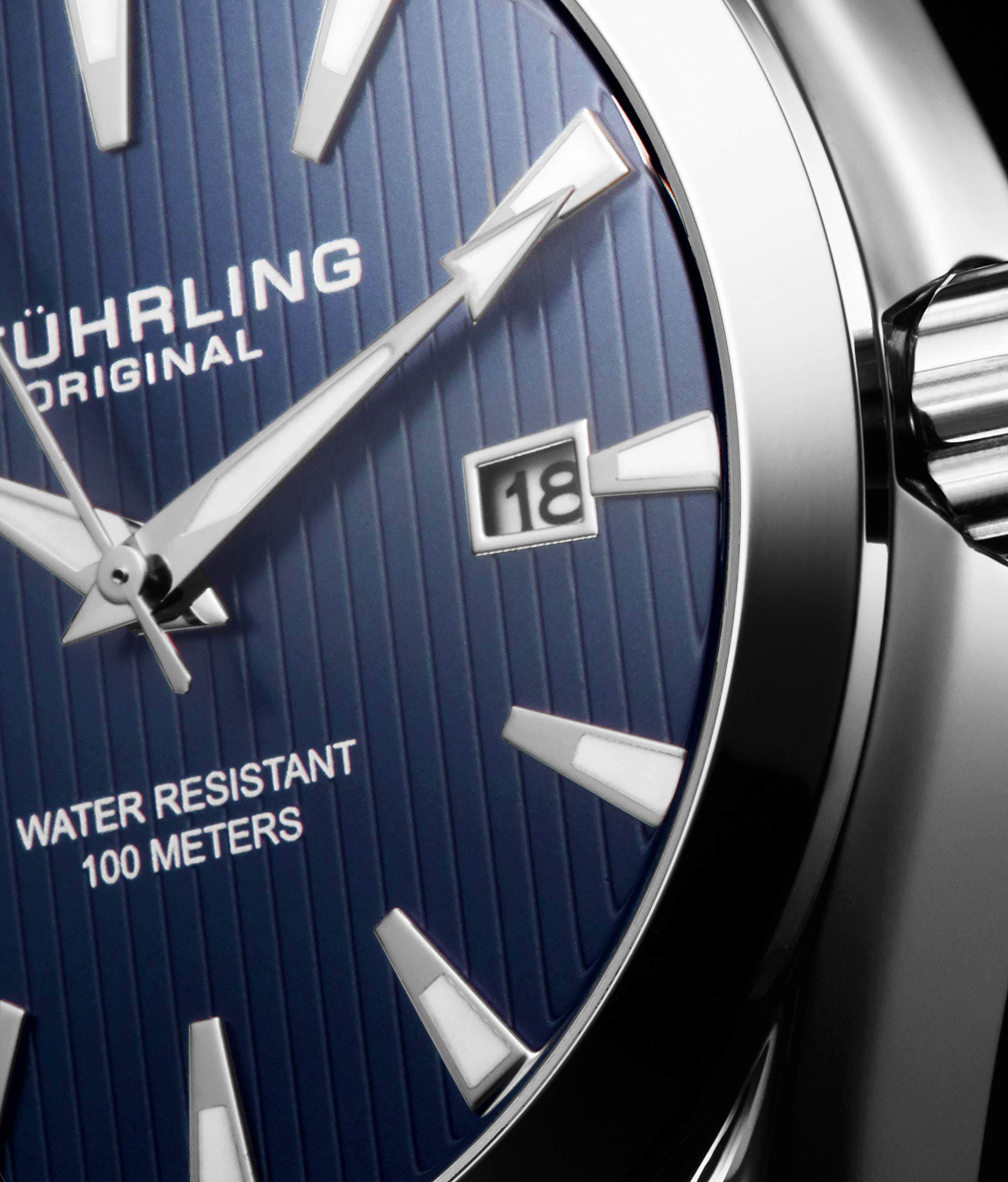 Stuhrling Original Blue Watch for Men Analog Watch Dial with Date - Stainless Steel Silver Bracelet, 3953 Mens Watch Collection