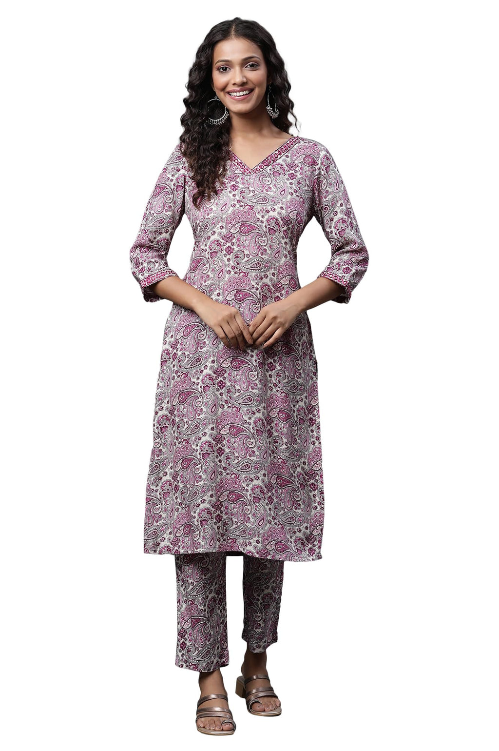Aurelia Women White Viscose Floral Printed Kurta & Trouser (23Auas14755-507451-L)