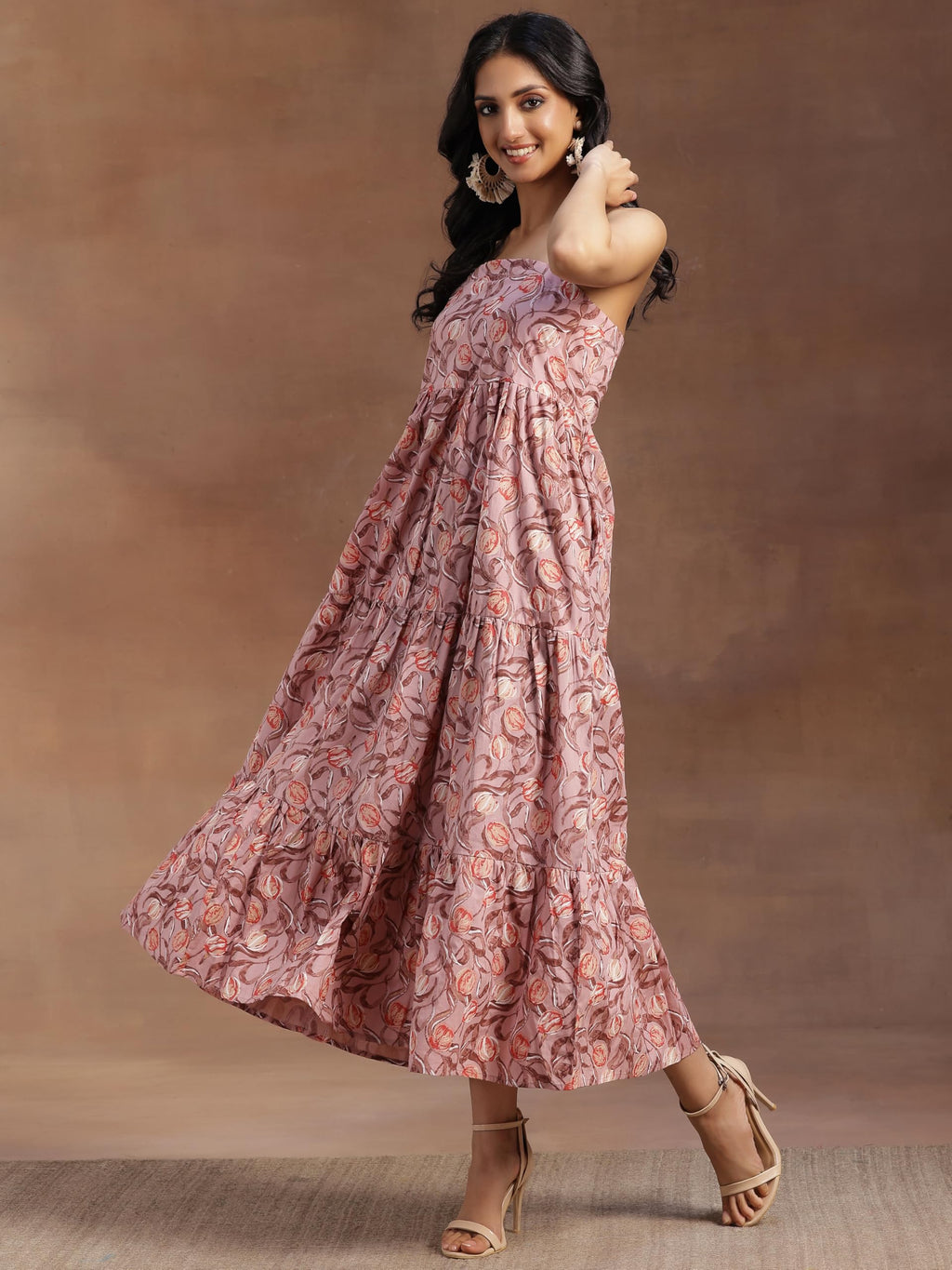 Libas WomenS Cotton Fit And Flare Maxi Dress (26919_Peach