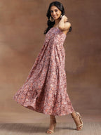 Libas WomenS Cotton Fit And Flare Maxi Dress (26919_Peach