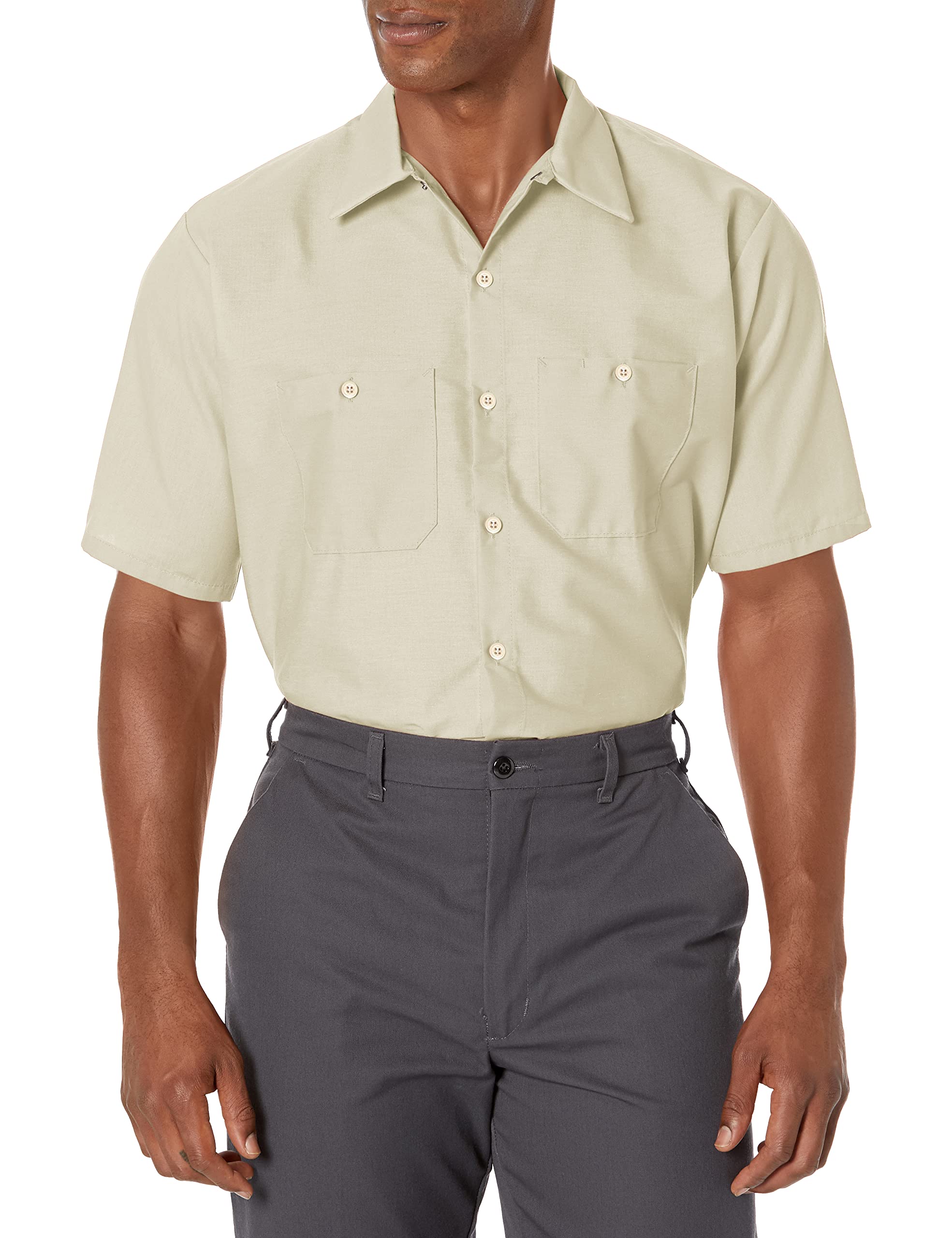 Red Kap Mens Standard Industrial Work Shirt, Regular Fit, Short Sleeve, Light Tan, 6X-Large