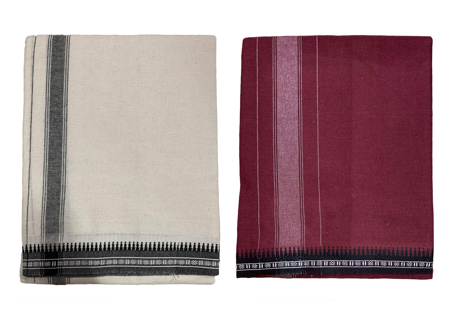 Prakasam Cotton Mens Colour Thalapathi Border Single Dhoti/Size1.28X2.00 Mtrs/Combo Pack Of 2 Dhoties