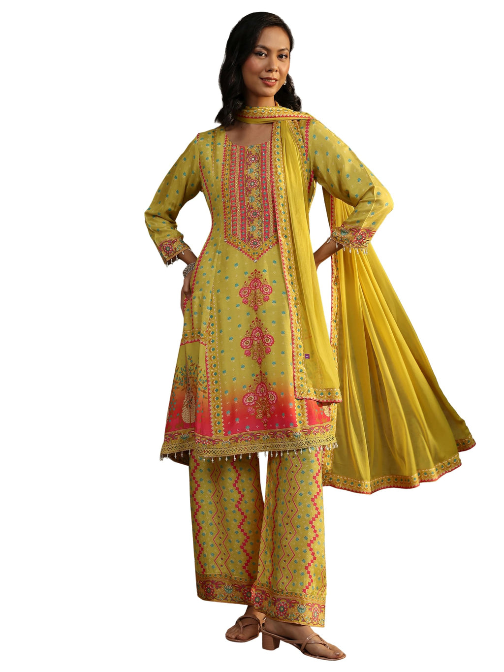 Libas Printed Muslin A-Line Kurta With Palazzos And Dupatta-99962Axl