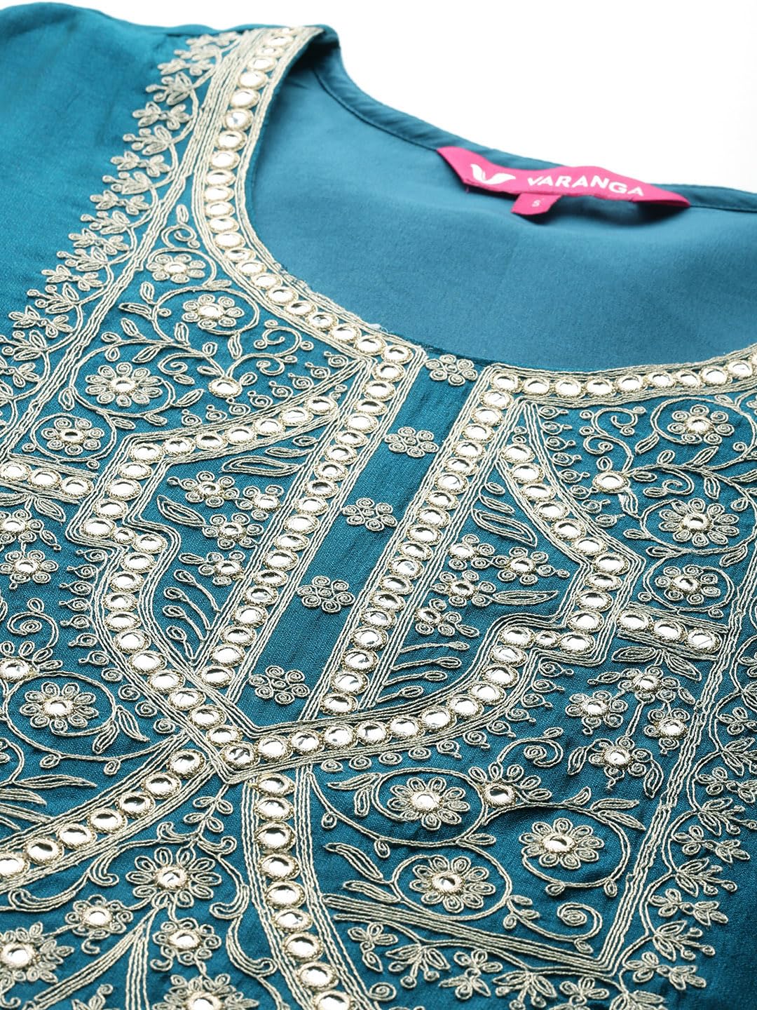 Varanga Women Turquoise Blue Heavy Zari Embroidered Kurta With Bottom And Dupatta