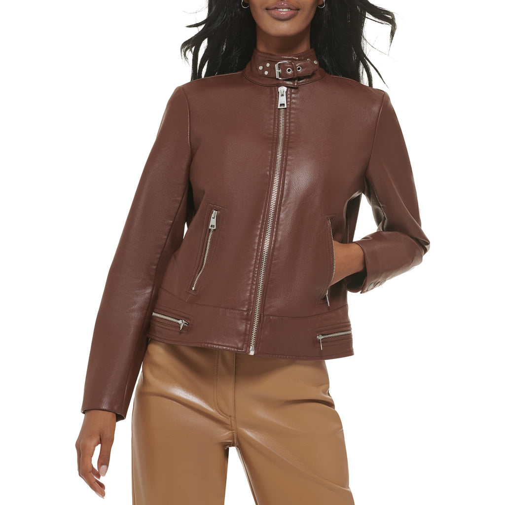 Levi's Women's Size Faux Leather Motocross Racer Jacket (Standard and Plus), Chocolate Brown, 2X