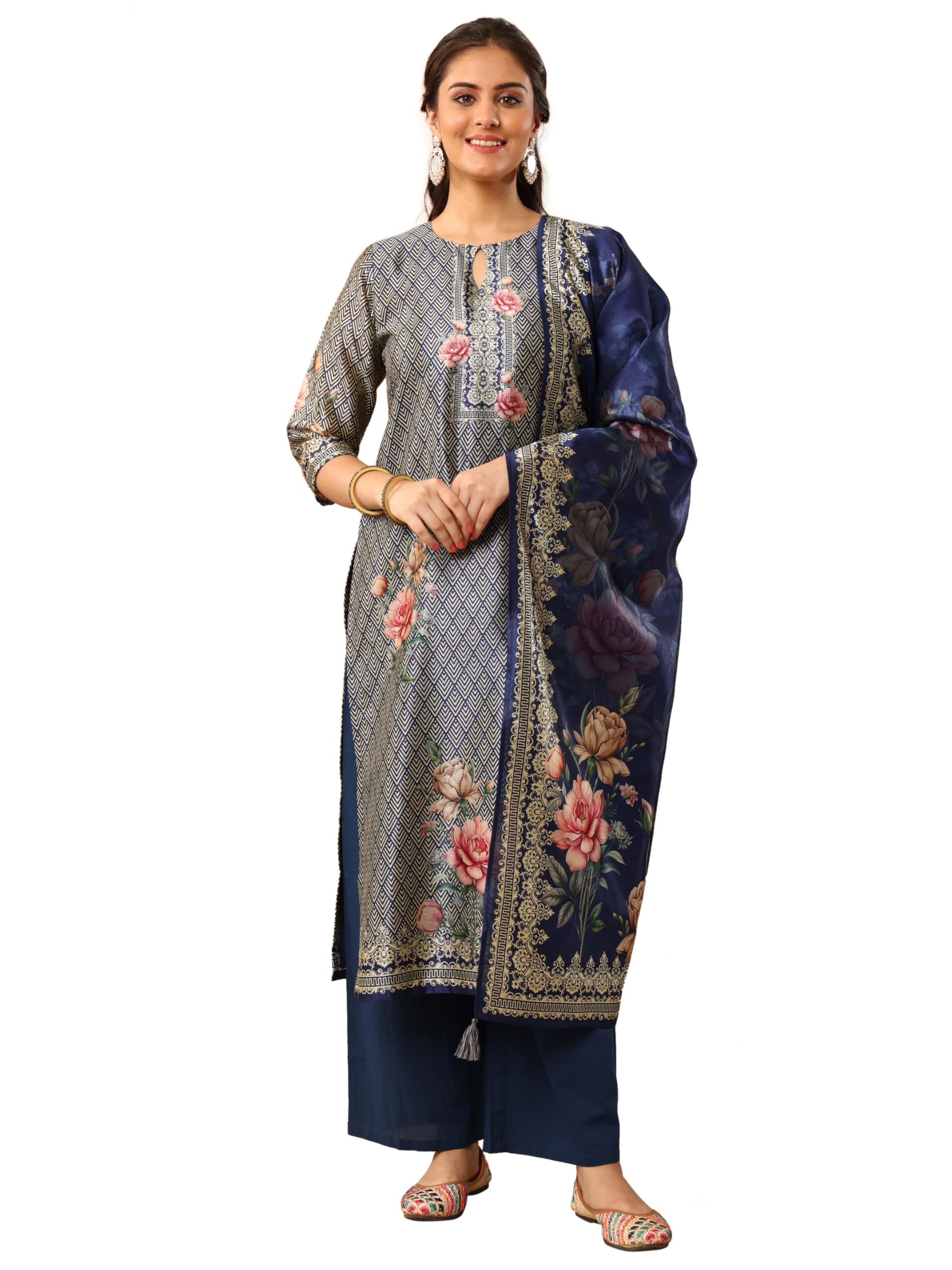 Libas Gerua Printed Silk blend Straight Kurta set for Women (401109S)