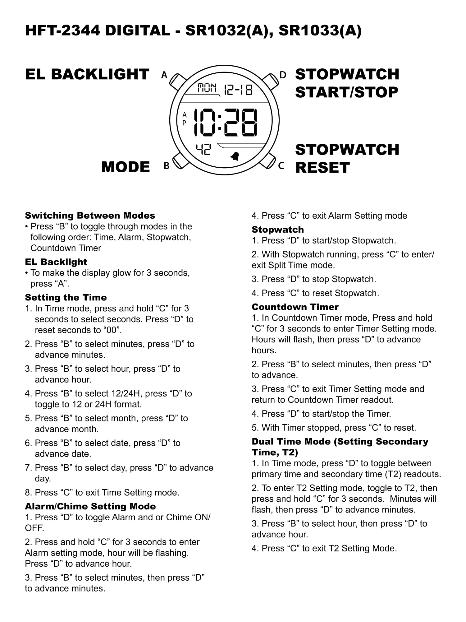 Skechers Men's Flournoy Digital Chronograph Watch, Color: Black/Blue (Model: SR1032)