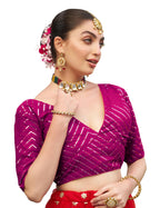 Pujia Mills Womens Fancy Readymade Georgette Half Sleeve Sequins Saree Blouse(Sequins Butti Rani_38)