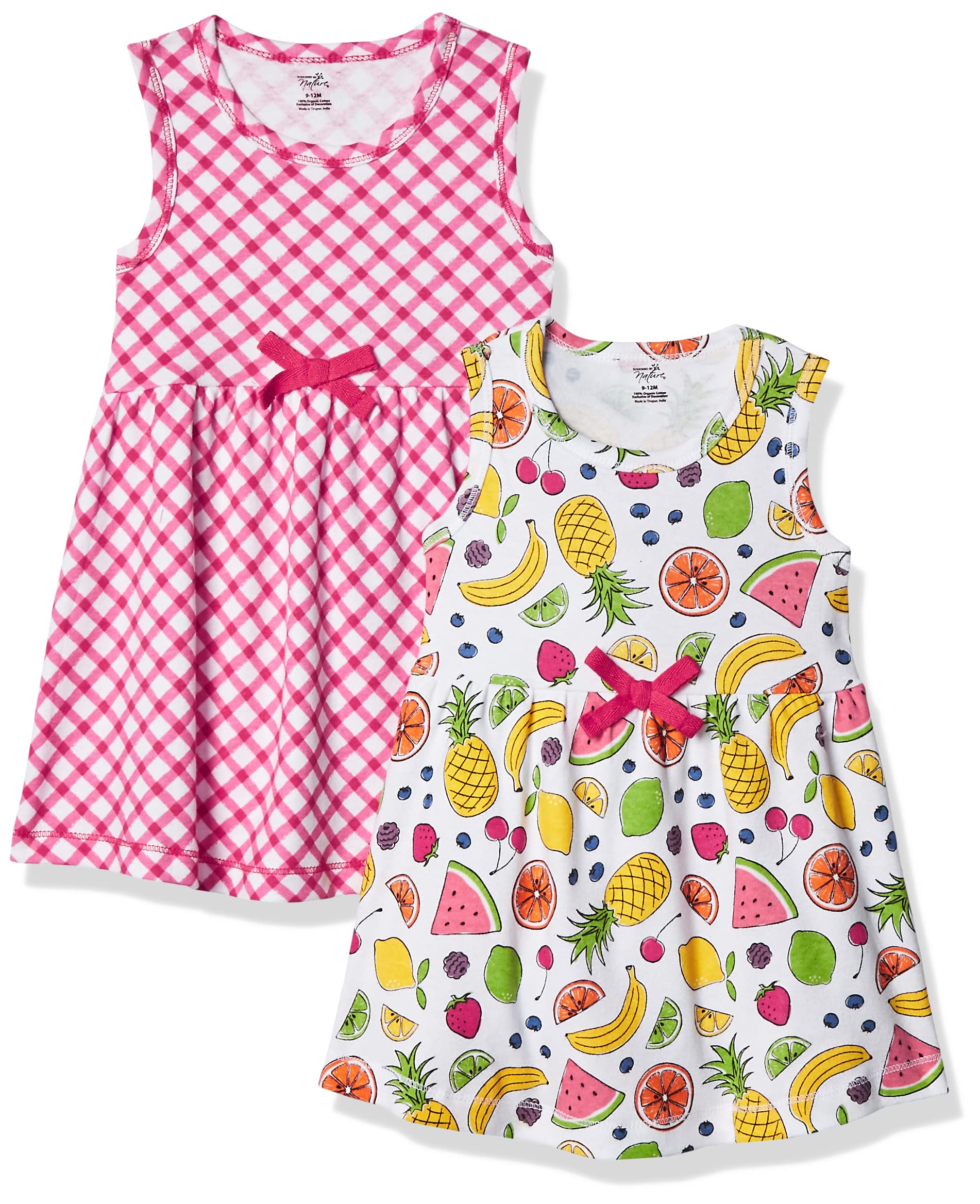 Touched by Nature girls, Toddler, Baby and Womens Organic cotton Short-Sleeve and Long-Sleeve Dresses, Fruit Sleeveless, 12-18 M