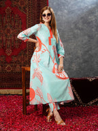 ANNI DESIGNER Ladies Cotton Blend Printed Kurta With Co-Ord Pants Set, Orange, XL
