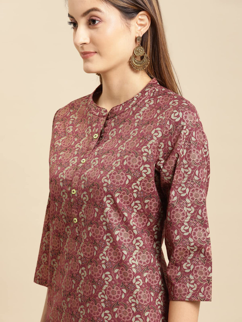 Rangita Magenta Cotton Flex Calf Length Printed Straight Kurti For Women | Kurta For Women